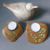 bougeoirs cailloux en bois pyrogravure et motif eucalyptus béton (1) Duo de Bougeoirs galets en bois - motif eucalyptus sculpté à la main - pièce unique