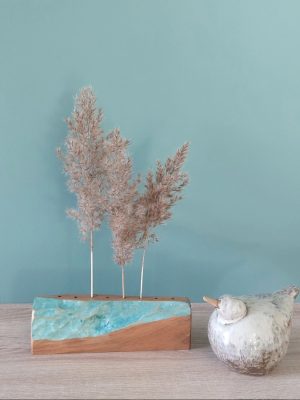 Soliflore multiple en bois sculpté – motif minéral bleu lagon pièce unique