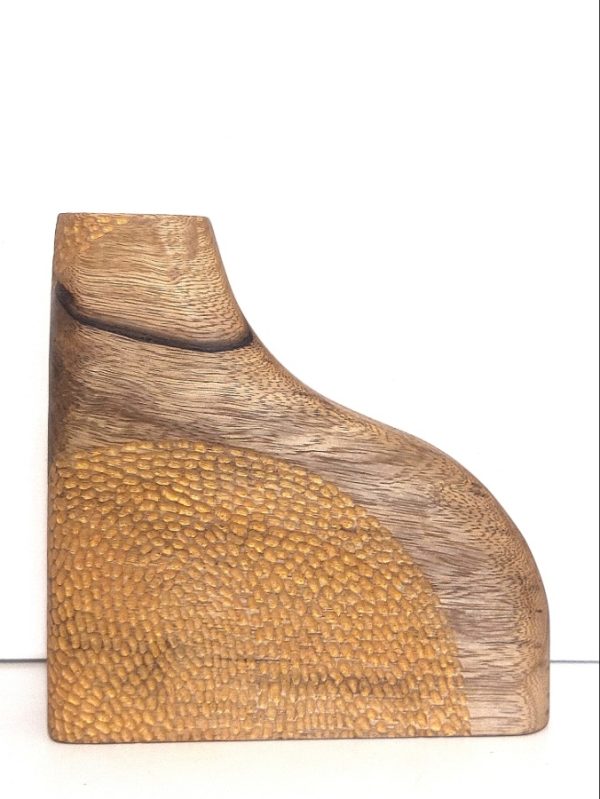soliflore vague artisanal vase en bois gravé motif rond doré Soliflore en bois – pièce unique aux motifs ronds dorés
