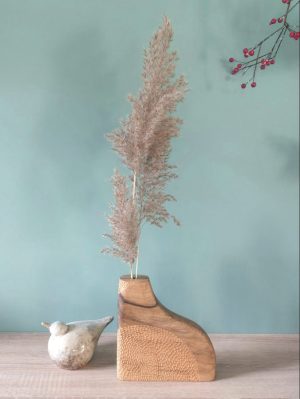 Soliflore en bois – pièce unique aux motifs ronds dorés