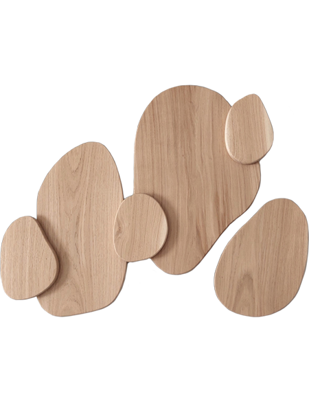 Pièce murale artisanale en bois, pensée pour représenter un lien à six.