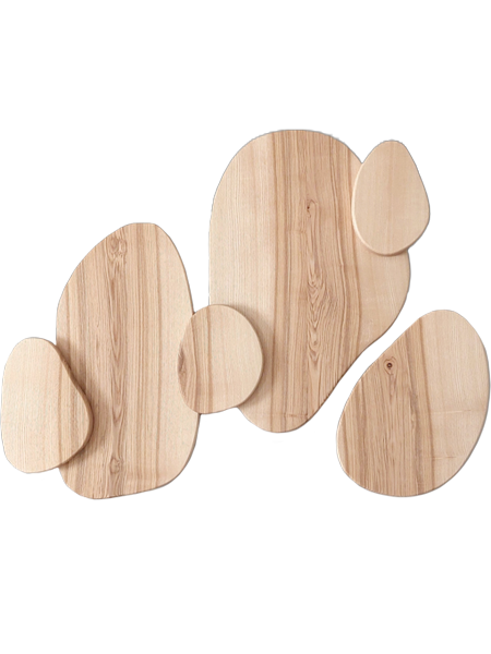 Pièce murale artisanale en bois, pensée pour représenter un lien à six.