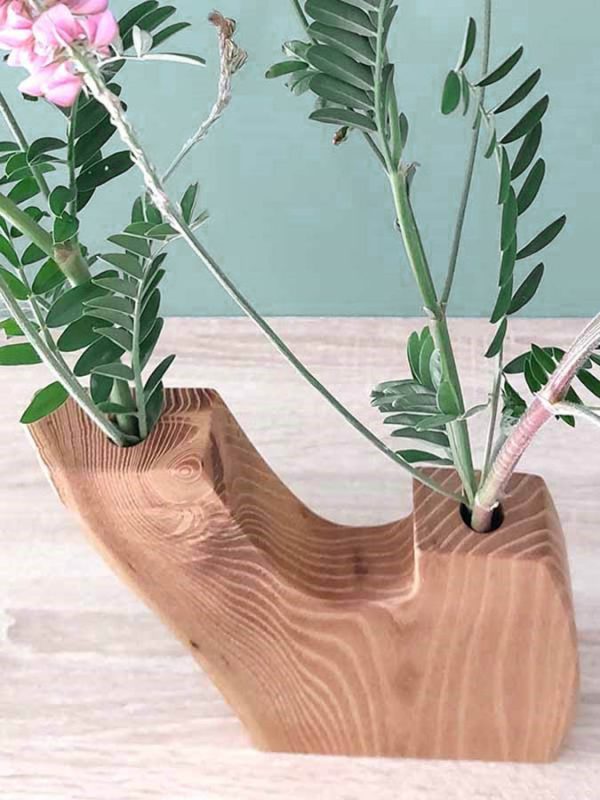 vase bois 2 entrées forme organique soliflore bois