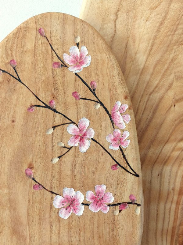 motif fleurs de cerisier japonais sur bois de poirier