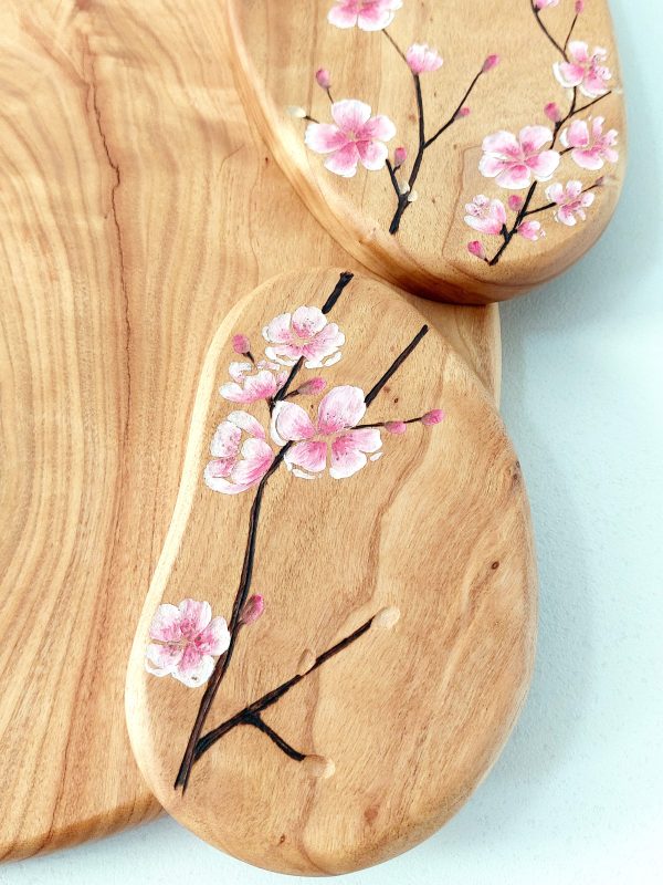 motif fleurs de cerisier japonais sur bois de poirier
