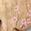motif fleurs de cerisier japonais sur bois de poirier