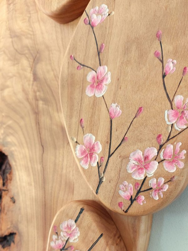 motif fleurs de cerisier japonais sur bois de poirier