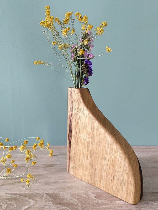Soliflore en bois de Fraké, motif Pensée violette