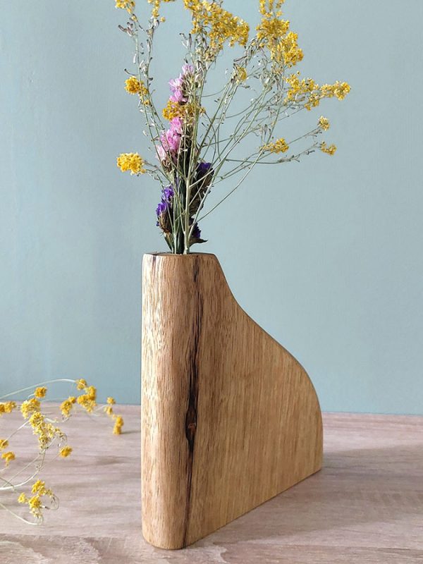 Soliflore en bois de Fraké, motif Pensée violette
