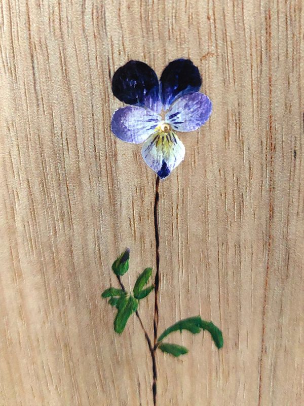 Soliflore en bois de Fraké, motif Pensée violette