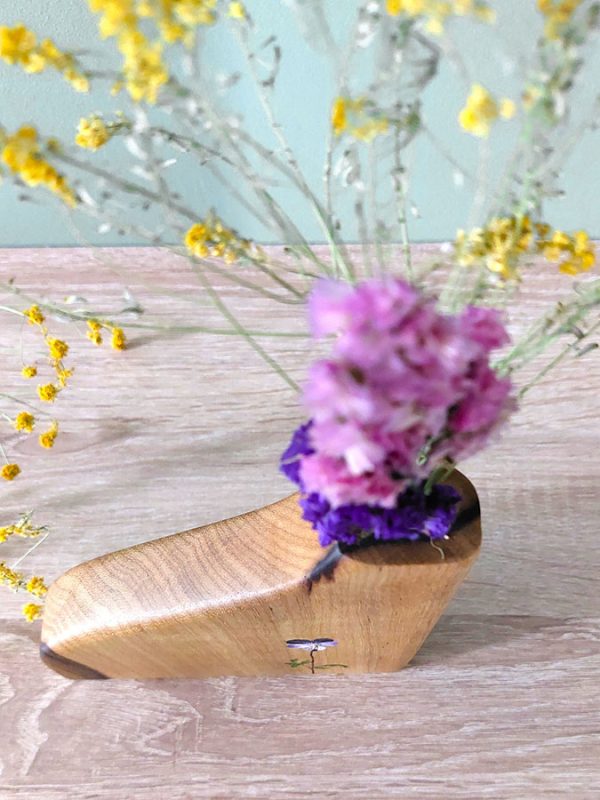 Soliflore en bois de Fraké, motif Pensée violette